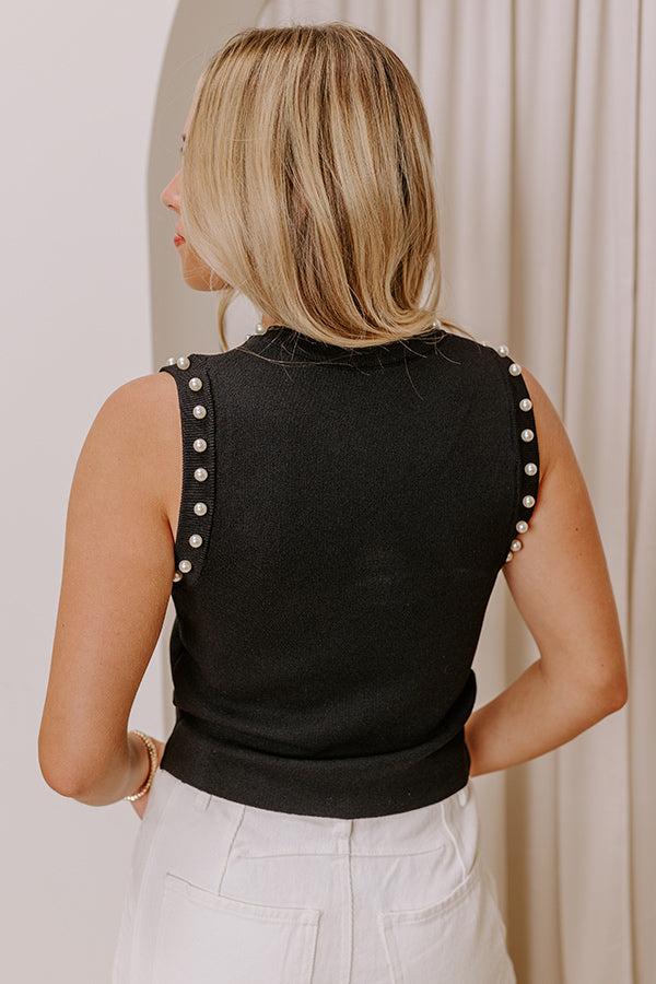 Happy Hour Chic Pearl Embellished Top in Black Product Image