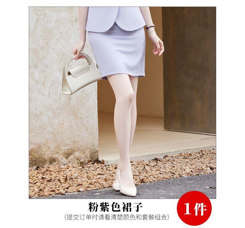 Short-Sleeve Notch Lapel Plain Double Breasted Blazer / High Rise Plain Mini Pencil Skirt / High Rise Cropped Tapered Suit Pants Product Image