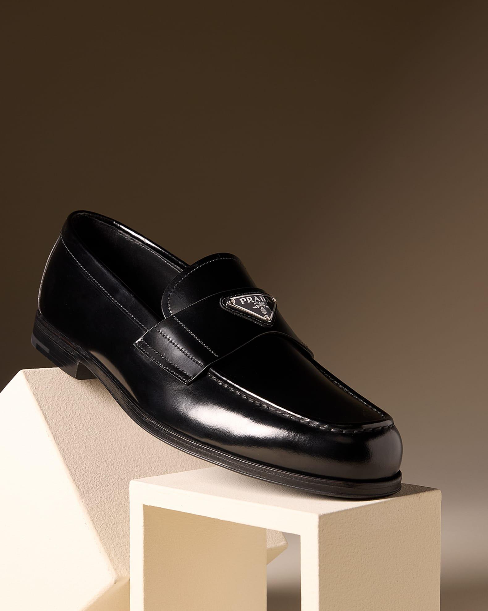 Men's Enameled Logo Leather Penny Loafers Product Image