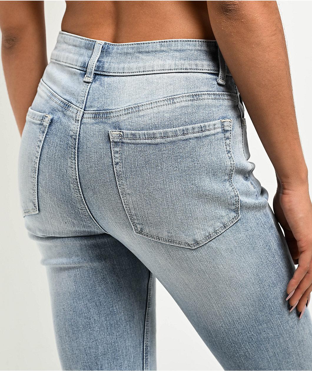 Empyre Glimmer Blossom Light Blue Wash Mid Rise Flare Jeans Product Image