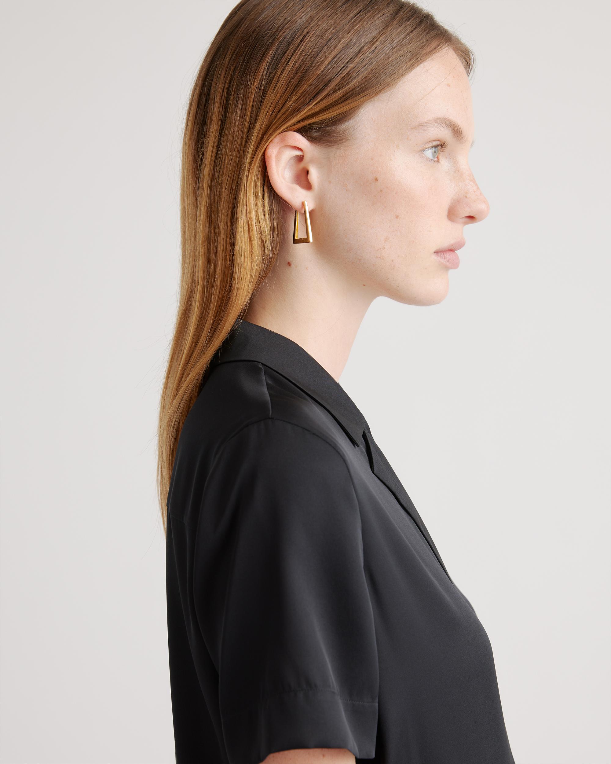 Quince | Women's Washable Stretch Silk Short Sleeve Notch Collar Blouse Mulberry Silk Product Image