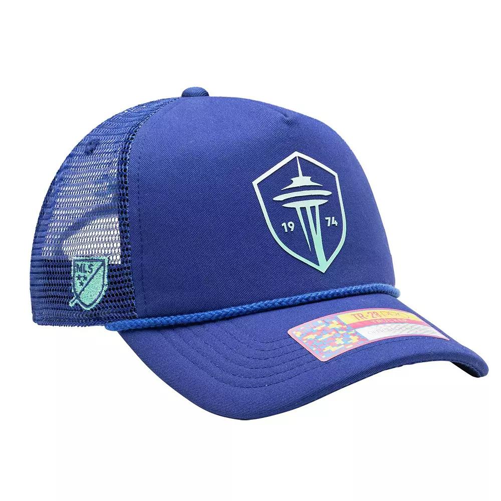 Men's Blue Seattle Sounders FC Atmosphere Trucker Adjustable Hat Product Image