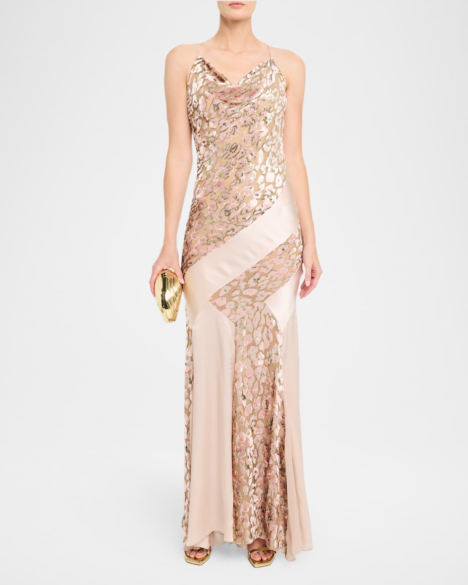 Metallic Leopard Paneled Backless Maxi Dress Product Image