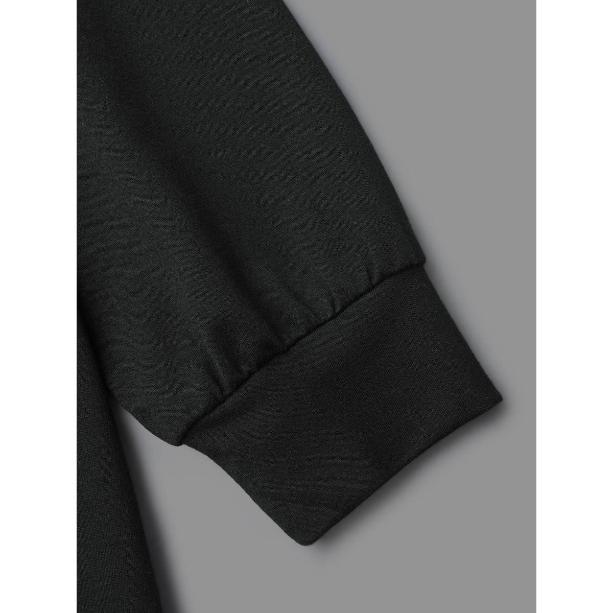 Plus Size Sunday Patchwork Embroidered Sweatshirt Women Black Casual Embroidered Round Neck Everyday Sweatshirts BloomChic 12/L Product Image