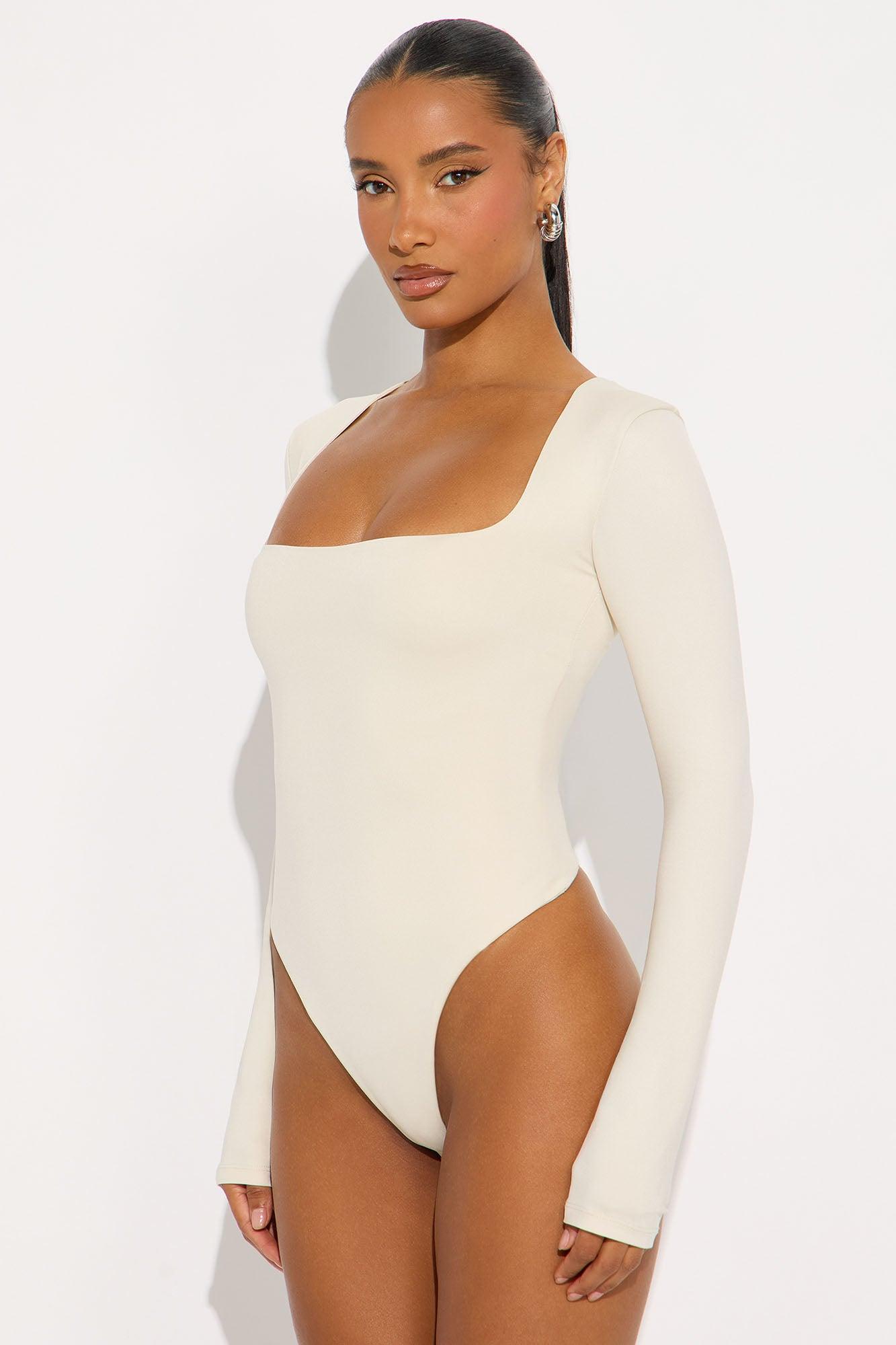 Contour Double Lined Long Sleeve Square Neck Bodysuit - Bone Female Product Image