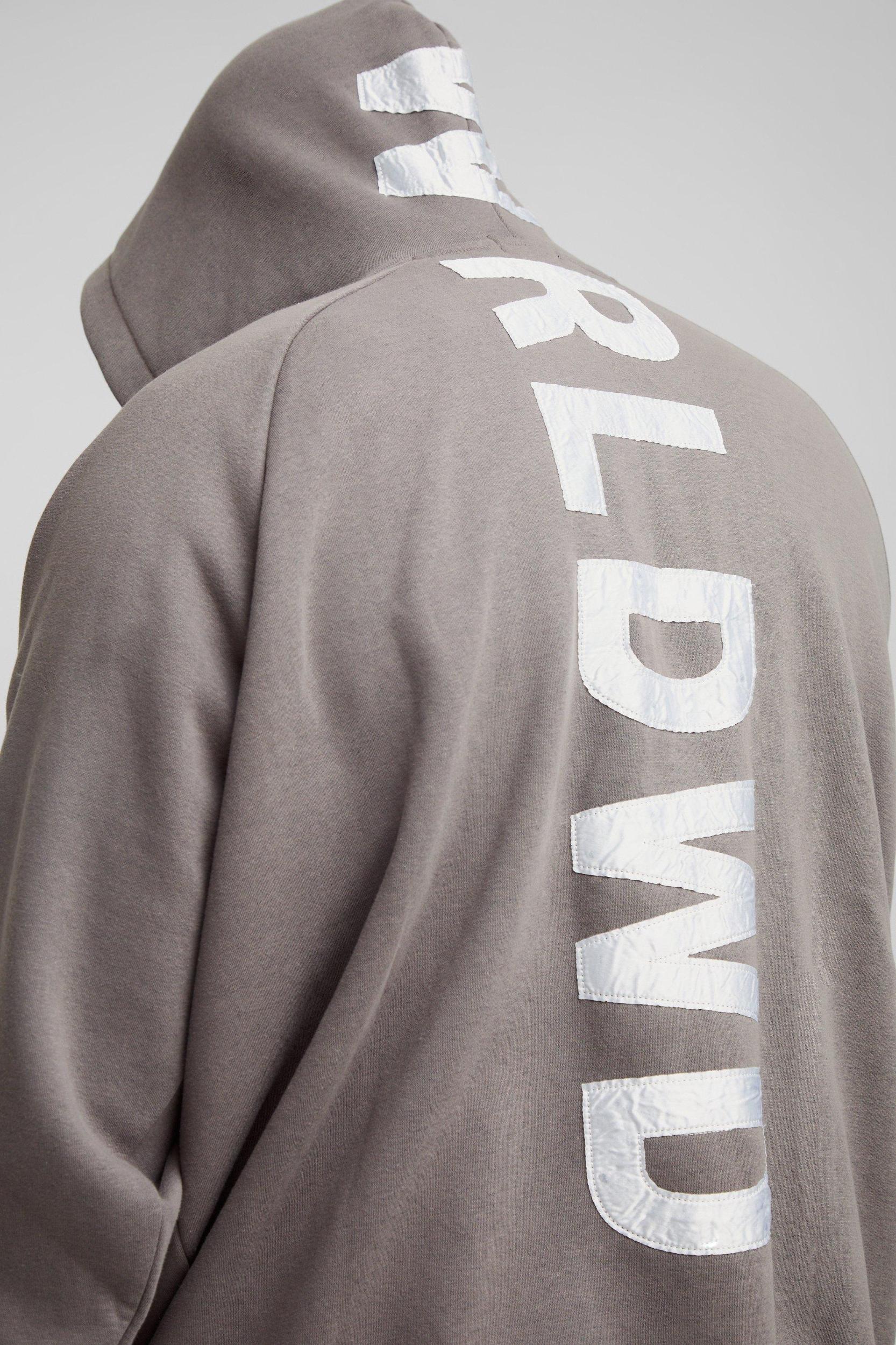 Plus Oversized Raglan Satin Applique WRLDWD Zip Thru Hoodie | boohooMAN USA Product Image