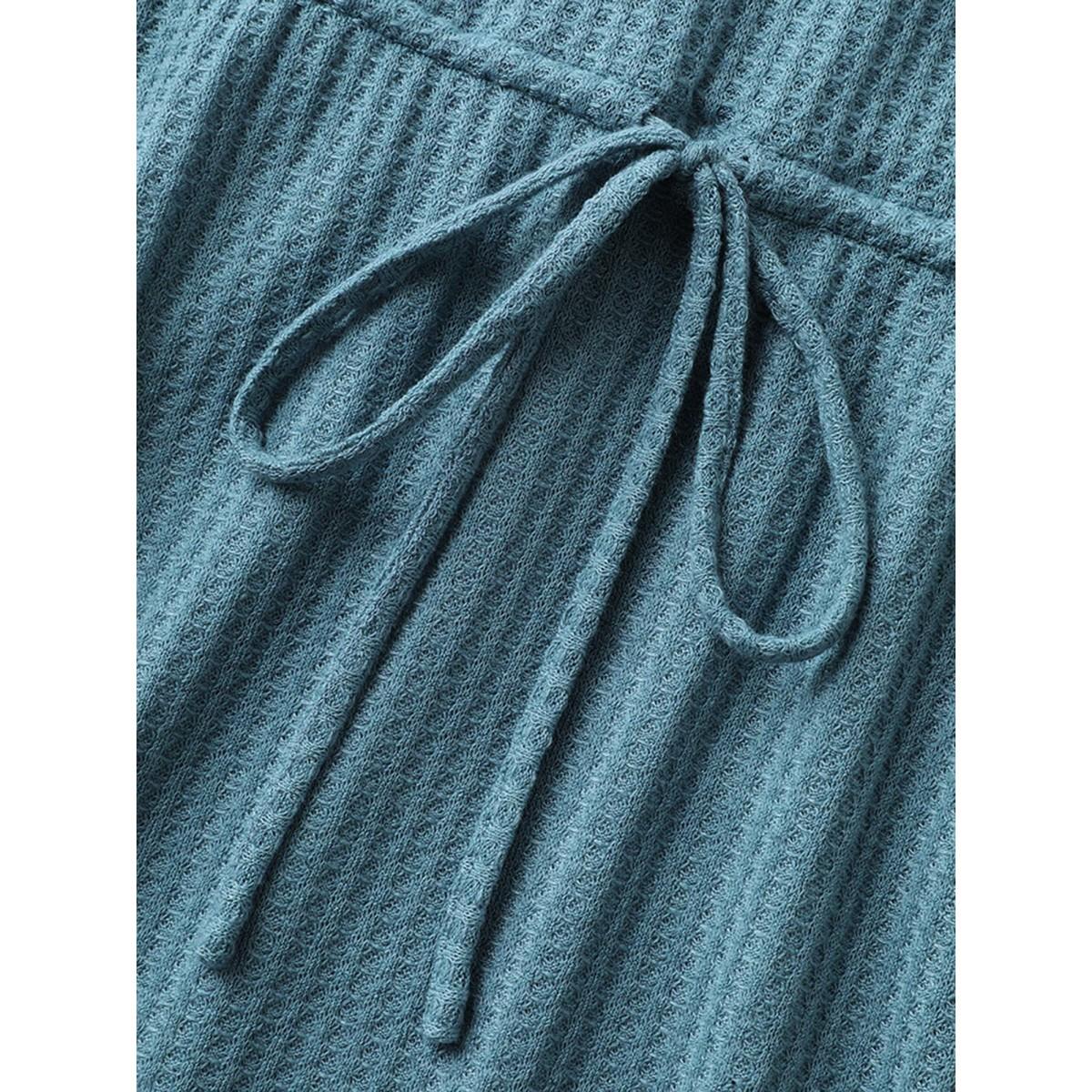 Plus Size Textured Adjustable Waist Tie Knit Midi Dress Stone Women Knit Dresses Bloomchic 12/L Product Image