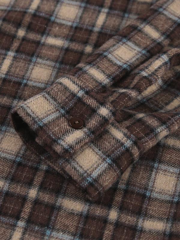 Vintage Plaid Print Long Sleeve Blouse Product Image