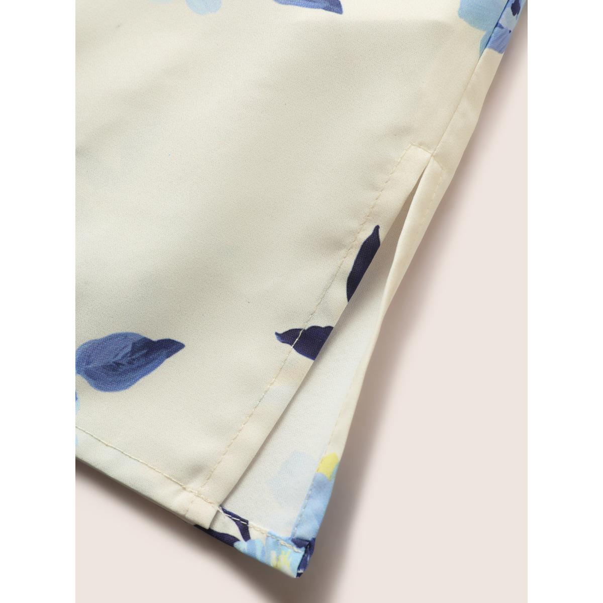 Plus Size Ivory Lace Collar Boho Print Ruffle Sleeve Blouse Women Elegant Short sleeve Lace collar Everyday Blouses BloomChic 28/5X Product Image