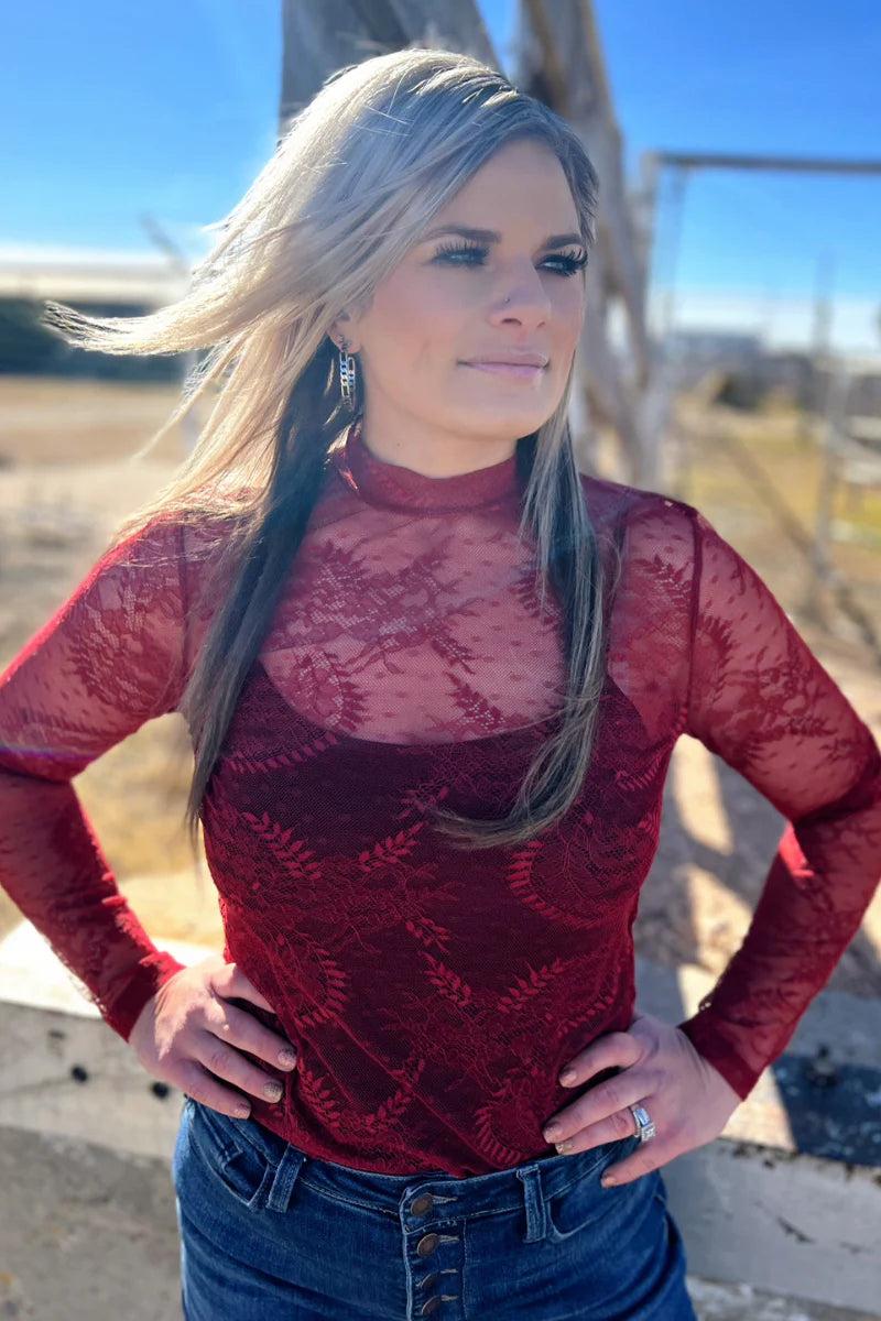 Sterling Kreek Write It In Red Lace Top Product Image