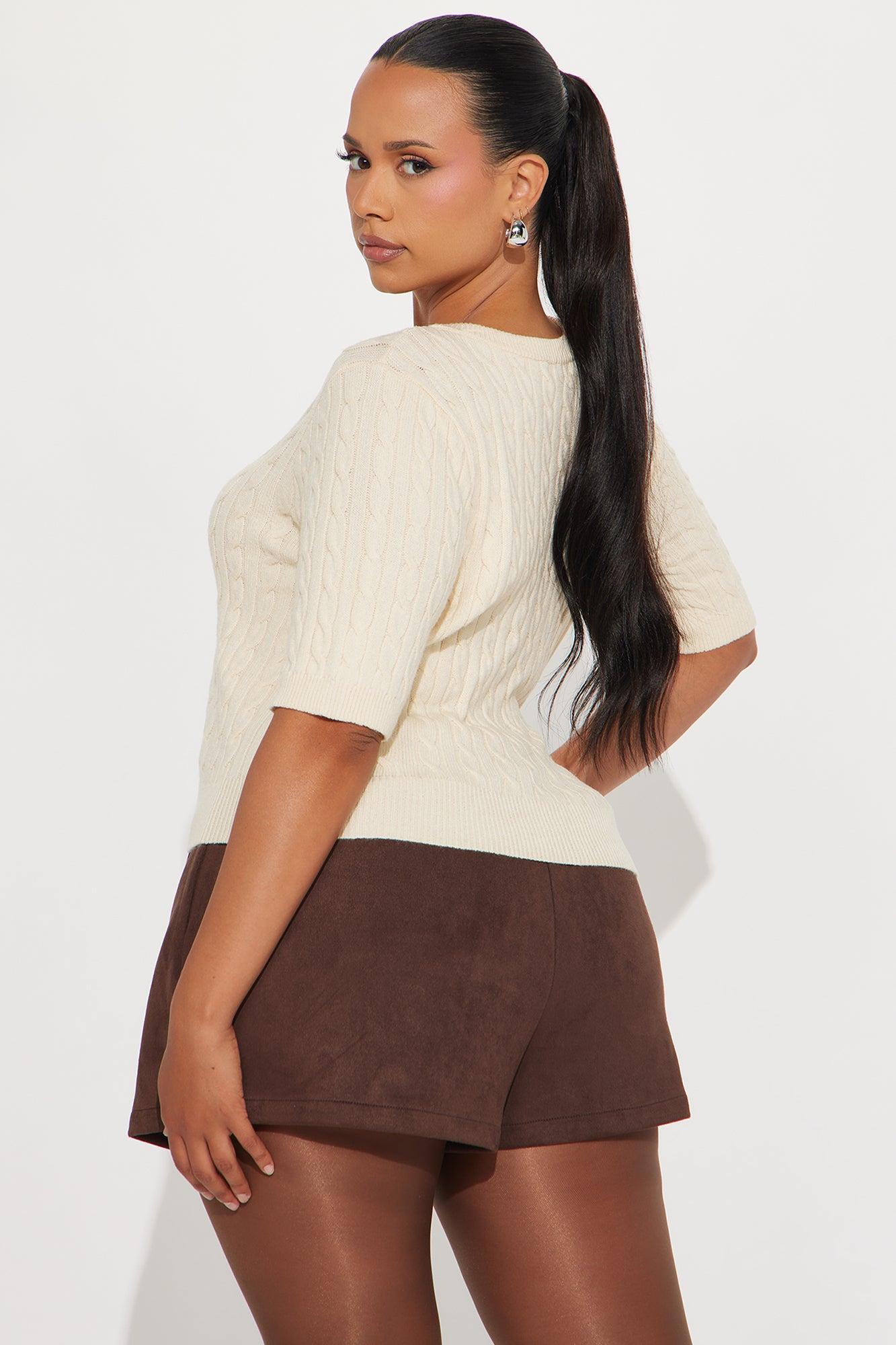 Elowen Short Sleeve Cable Knit Cardigan - Cream Female Product Image