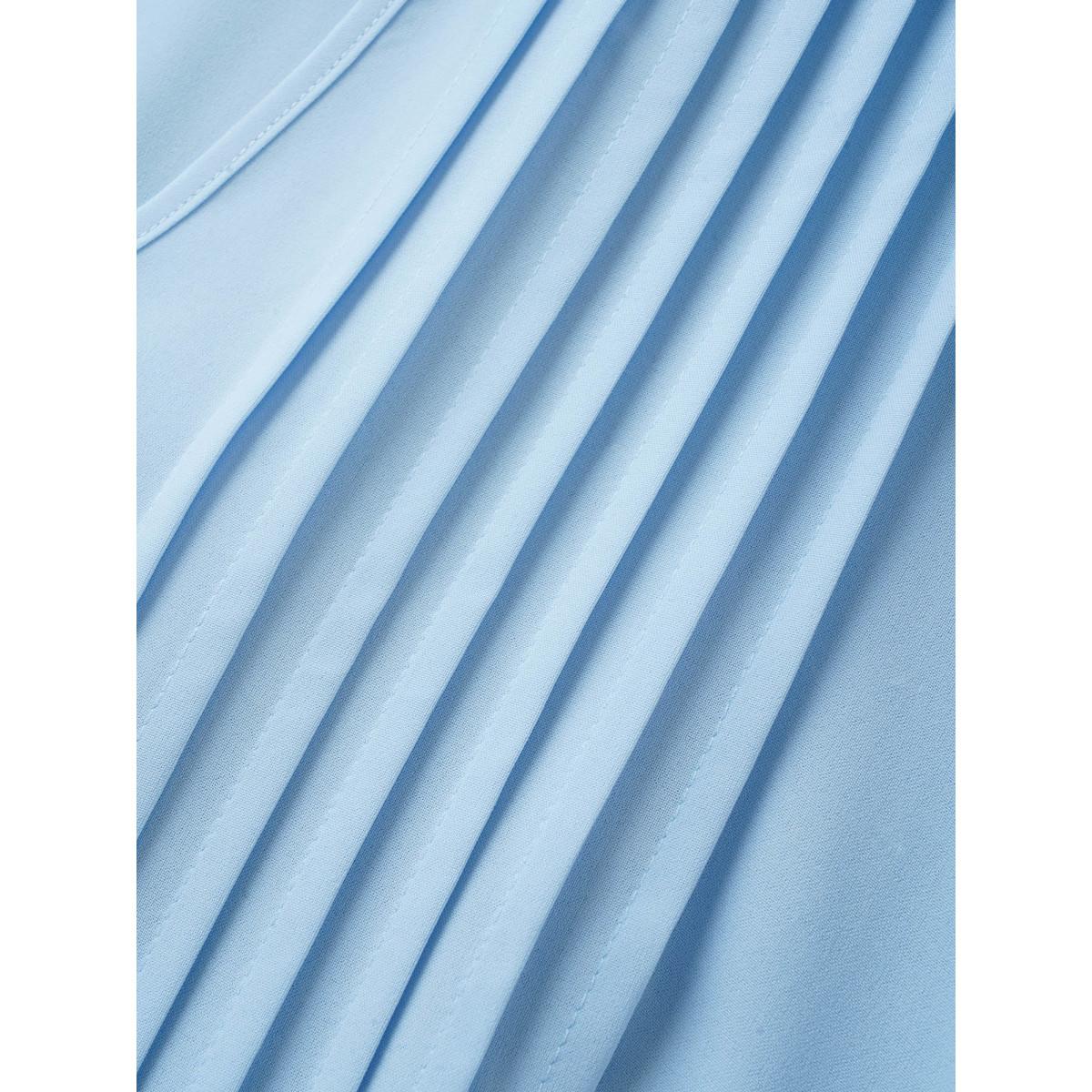 Plus Size Colorblock Contrast Tie Knot Ruffles Dress DarkBlue Women Casual Tucked seam Notched collar Half Sleeve Curvy BloomChic 12/L Product Image