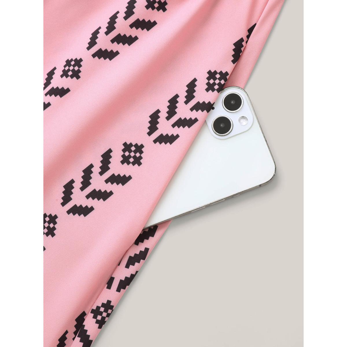 Plus Size Boho Striped Split Neck Midi Dress Blush Women Resort Non Flat collar with V-notch Short sleeve Curvy BloomChic 30/6X Product Image