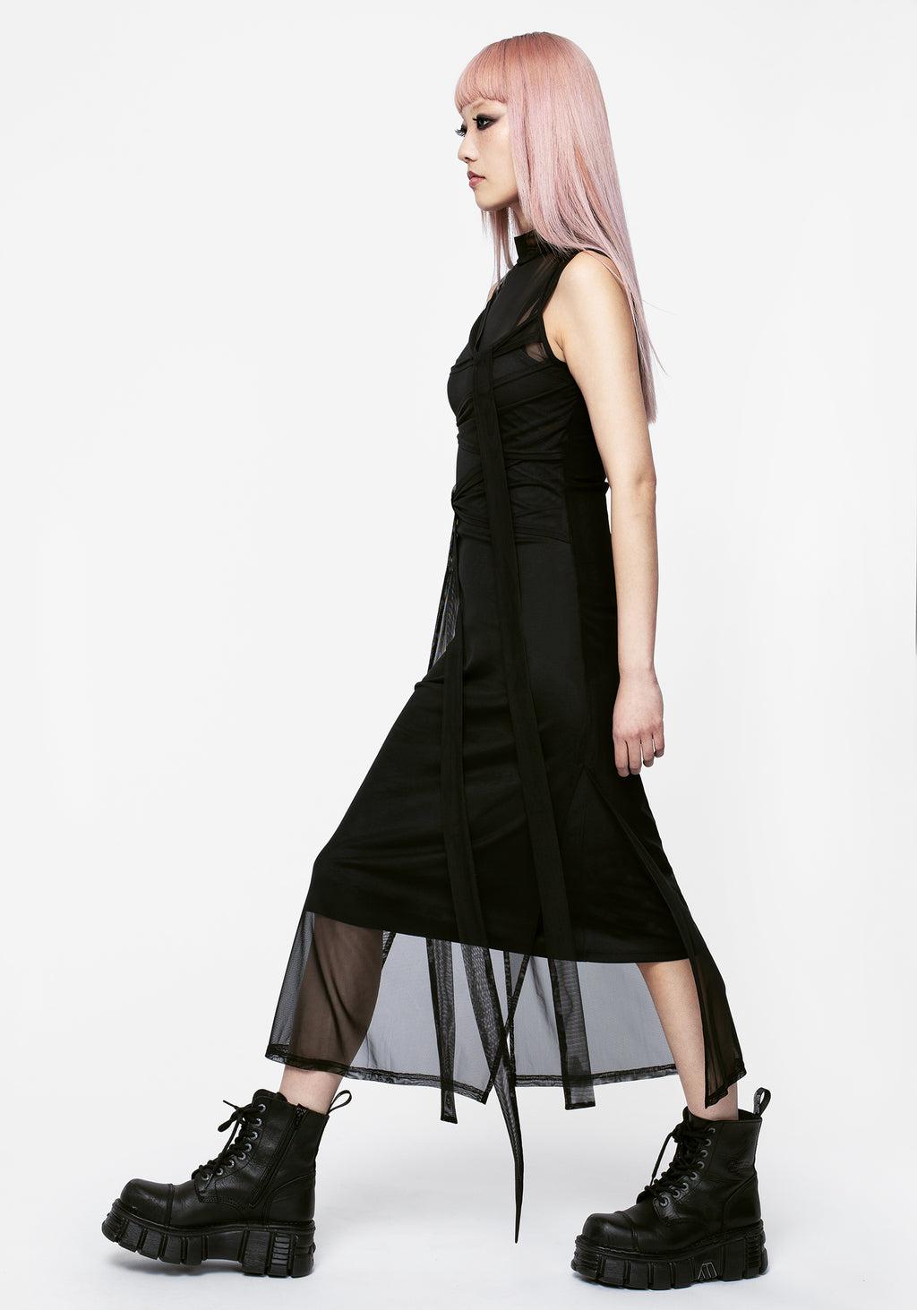 Madison Ruched Mesh Midaxi Dress Product Image