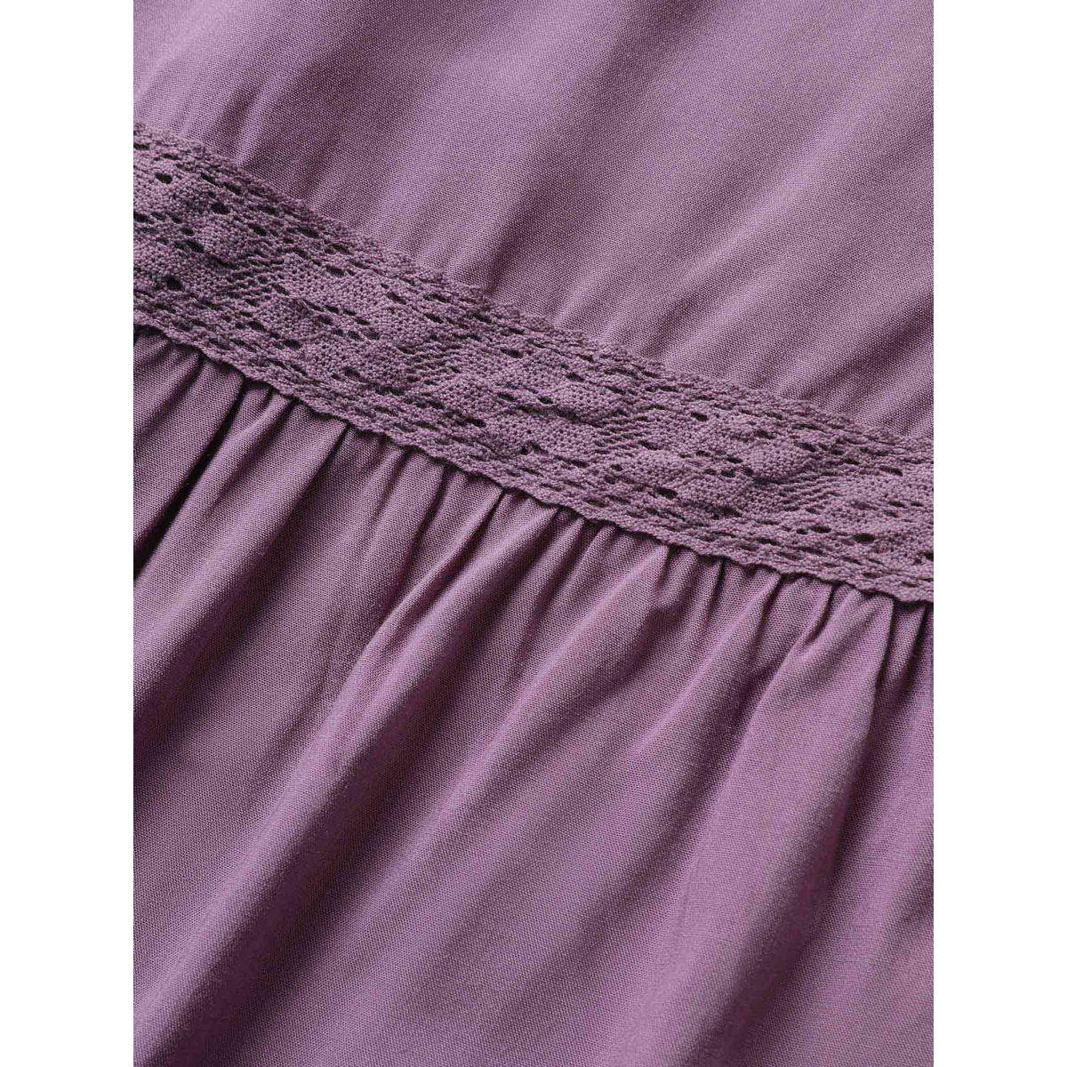 Plus Size Solid Cap Sleeve Shirred Frill Trim Dress Mauve Women Elegant Non Square Neck Cap Sleeve Curvy Midi Dress BloomChic 12/L Product Image