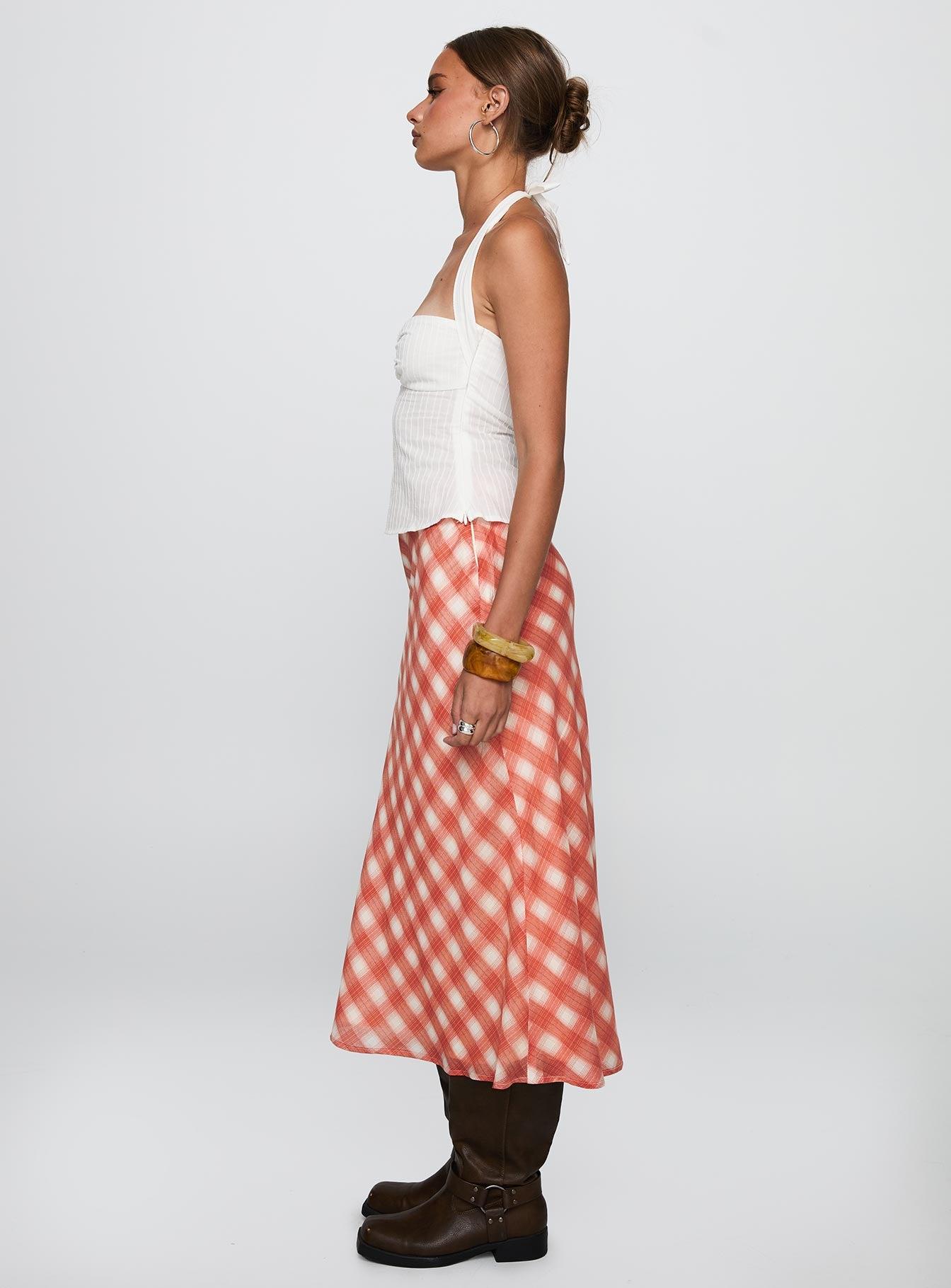 Living Color Maxi Skirt Orange Gingham Product Image
