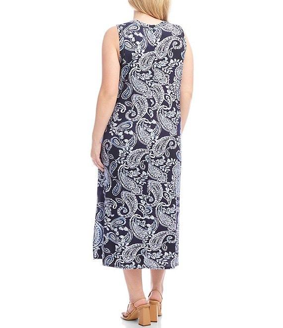 Karen Kane Plus Size Paisley Scoop Neck Sleeveless Midi Dress Product Image