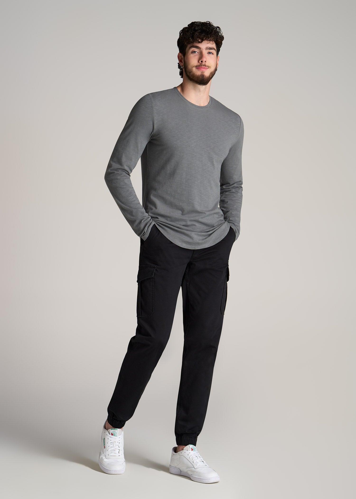 Slub Long Sleeve Scoop Tee for Tall Men in Charcoal Male Product Image