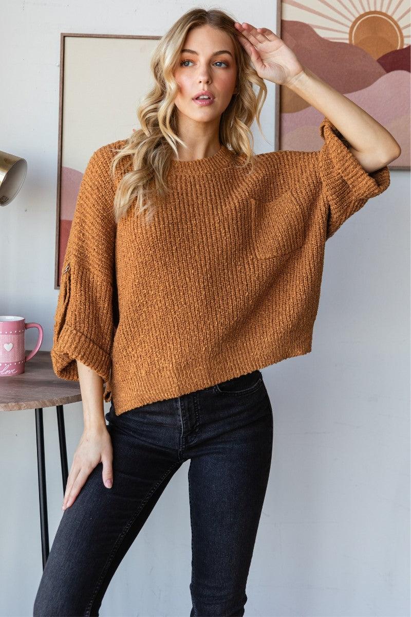 Chest Pocket Roll-Up Sweater Top Product Image