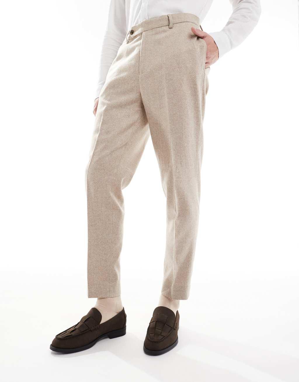 ASOS DESIGN smart tapered fit wool mix pants in stone Product Image