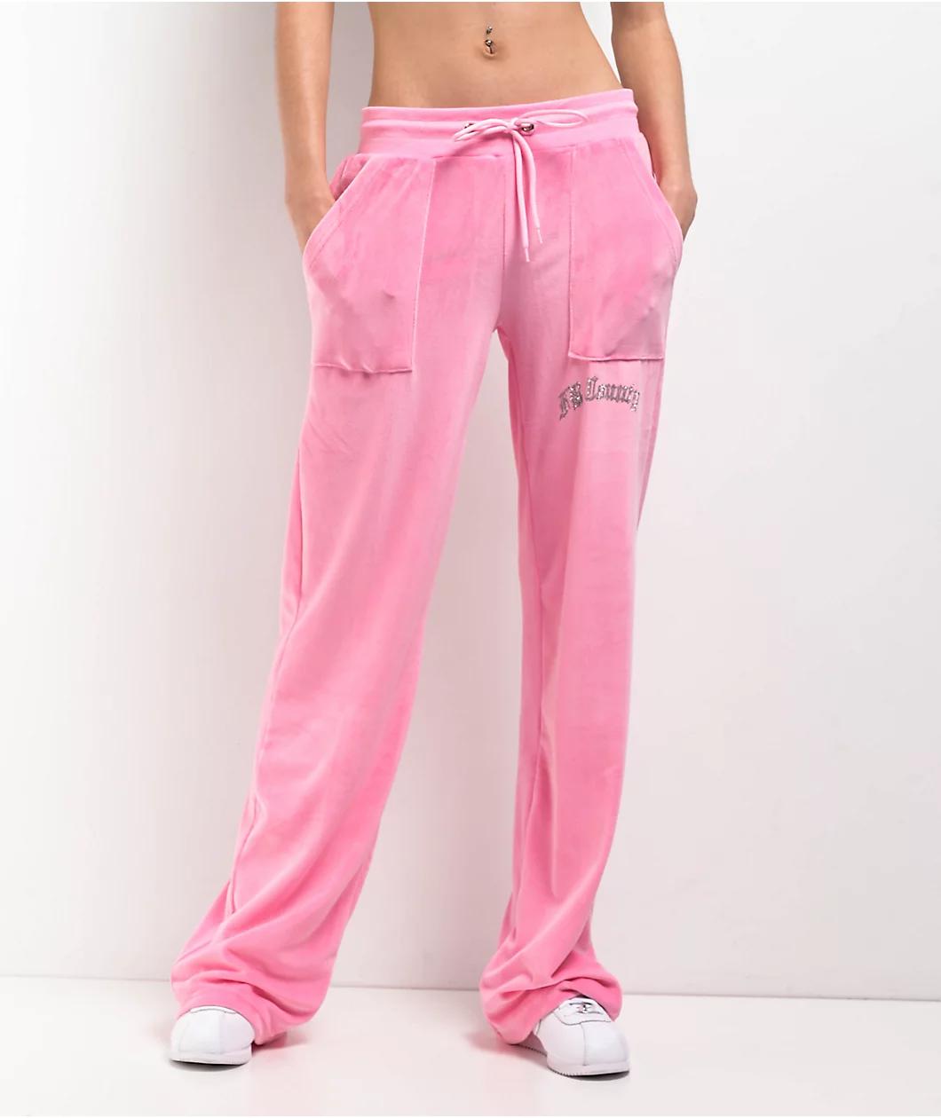 FB County Rhinestone Pink Velour Track Pants Product Image
