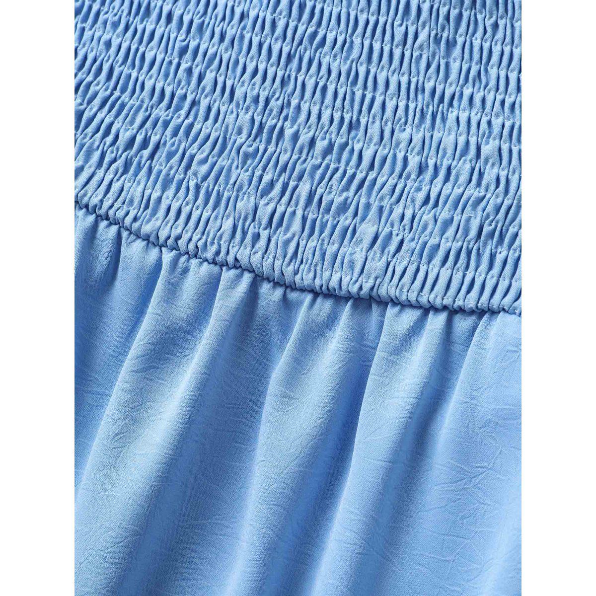 Plus Size Square Neck Solid Ruffles Shirred Dress LightBlue Women Elegant Shirred Square Neck Cap Sleeve Curvy BloomChic 18-20/2X Product Image