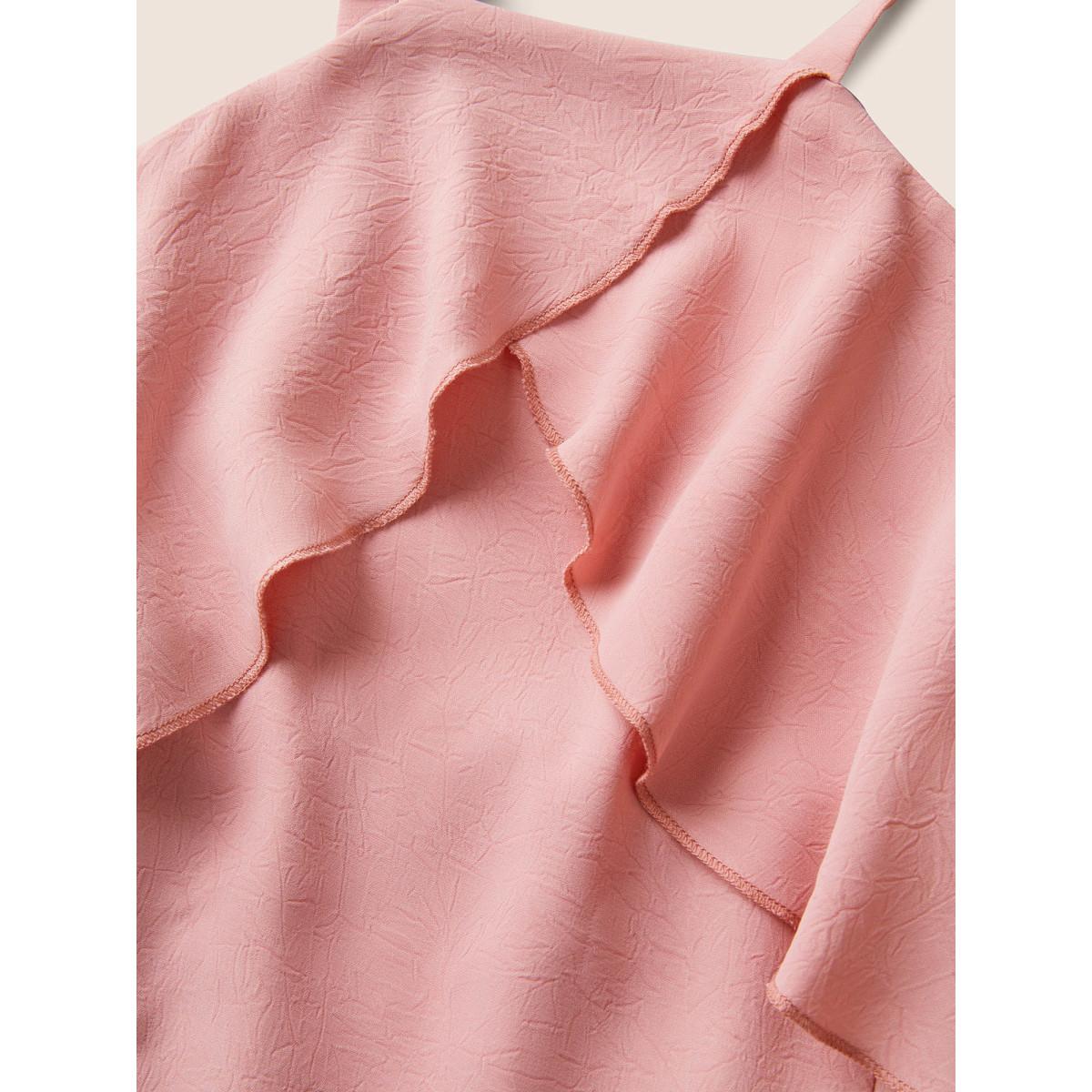 Plus Size Plain Ruffle Trim Pocket Adjustable Straps Dress Watermelon Women Formal Ruffles Non Sleeveless Curvy Midi Dress BloomChic 10/M Product Image