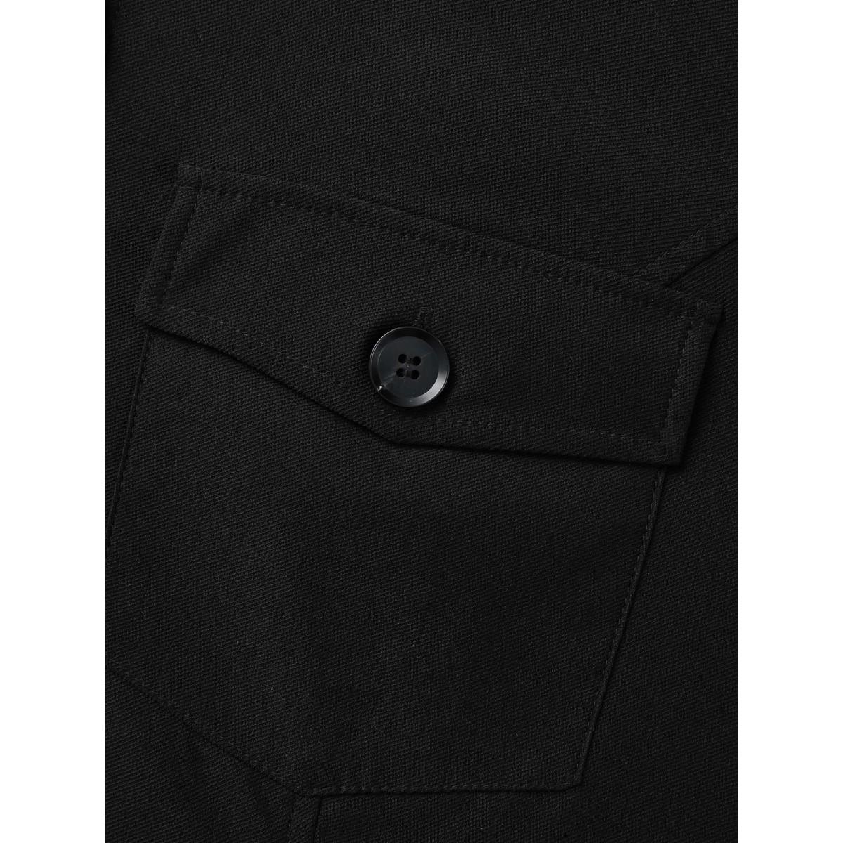 Plus Size Shirt Collar Flap Detail Gathered Jacket Women Black Gathered Everyday Jackets BloomChic 28/5X Product Image