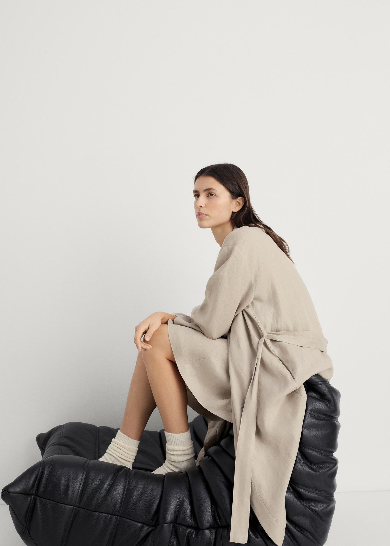 Linen home robe - Women | MANGO USA Product Image