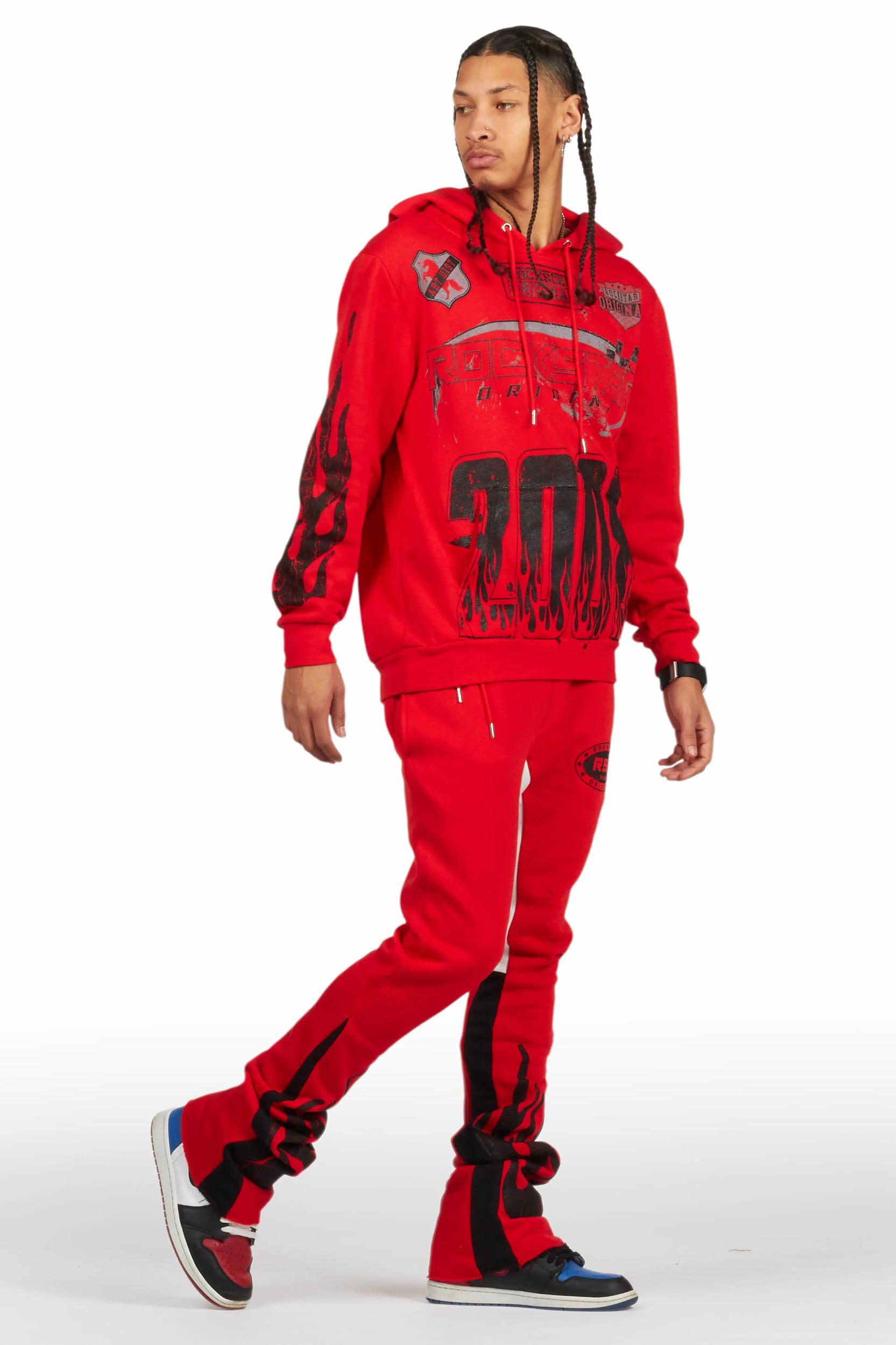 Amos Red Hoodie/Stacked Flare Track Set Male Product Image
