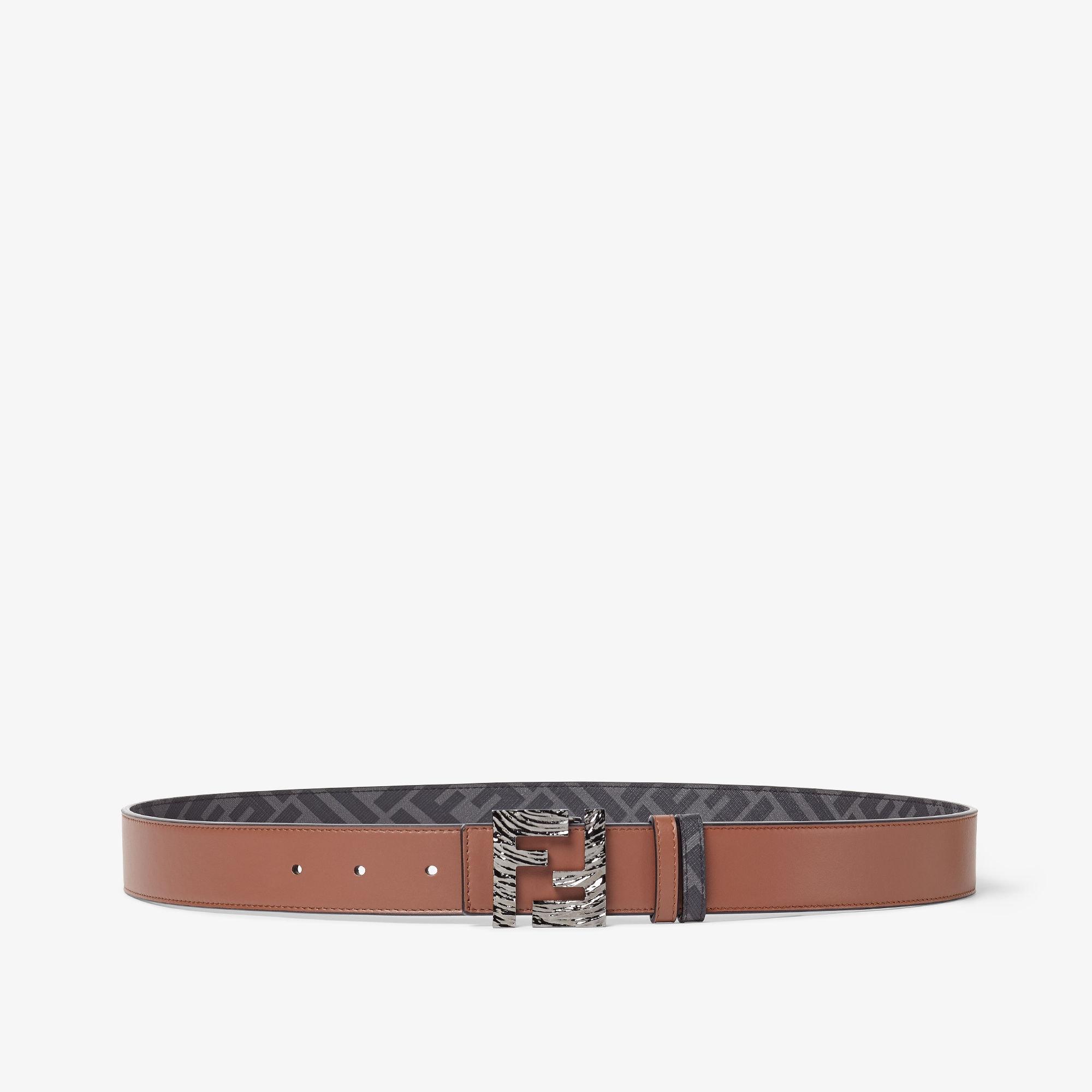 FF Squared BeltBrown leather and black FF Canvas reversible belt Product Image
