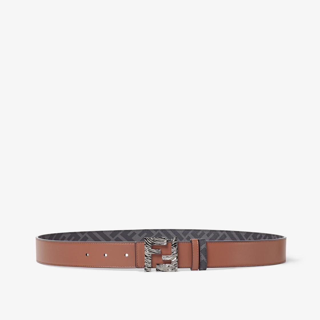 FF Squared BeltBrown leather and black FF Canvas reversible belt Product Image