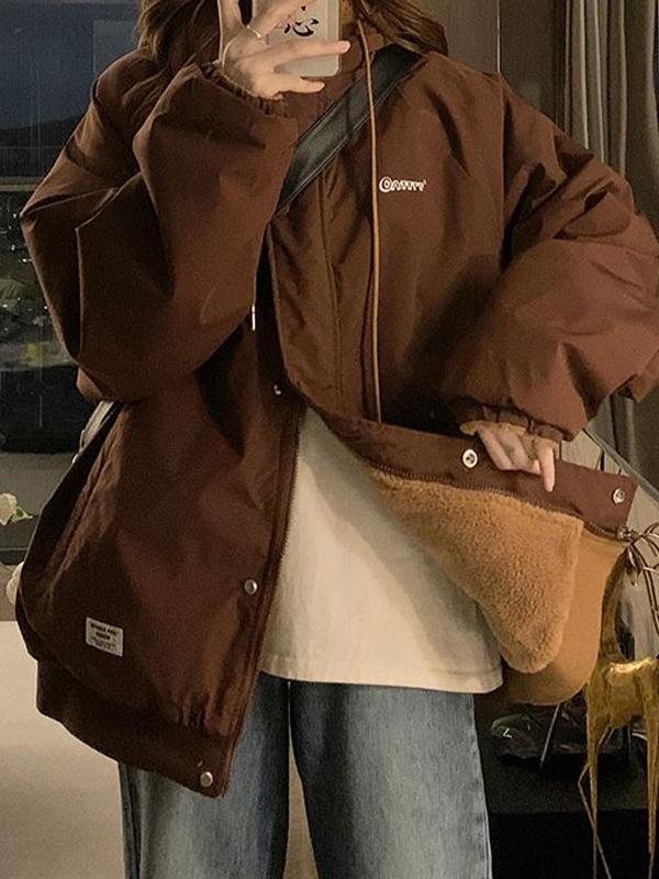 Reversible Lambswool Hooded Drawstring Embroidered Jacket Product Image