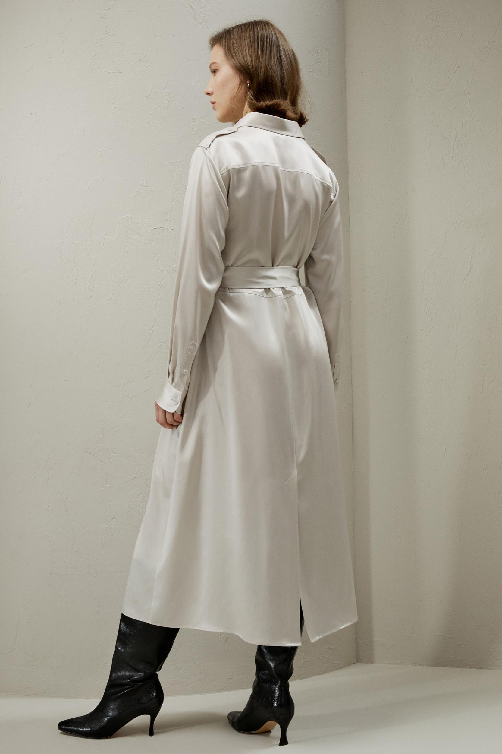 Trench-Style Silk Midi Shirt Dress Product Image
