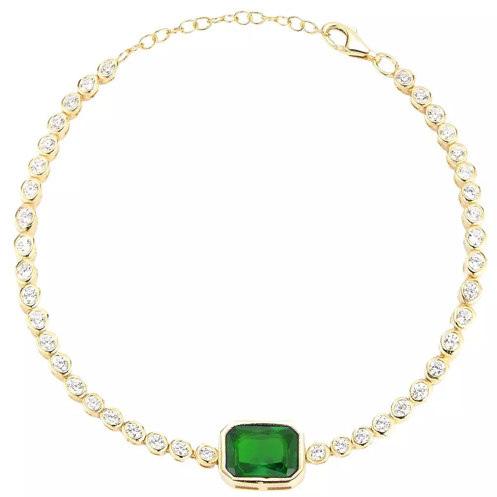 Sunkissed Sterling 14k Gold Over Silver Cubic Zirconia Bracelet, Women's, Size: 7", Gold Tone Green Product Image