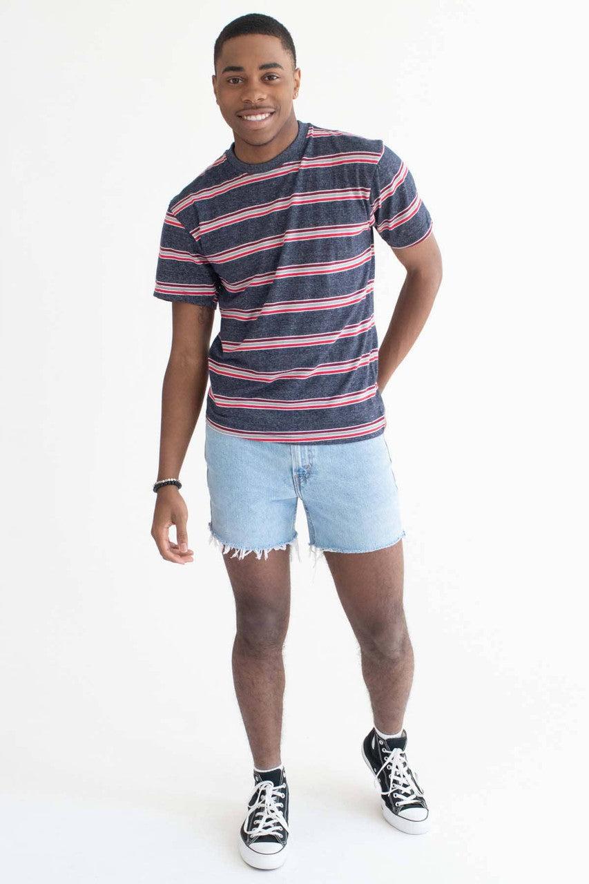 Marled Navy Striped T-Shirt Product Image