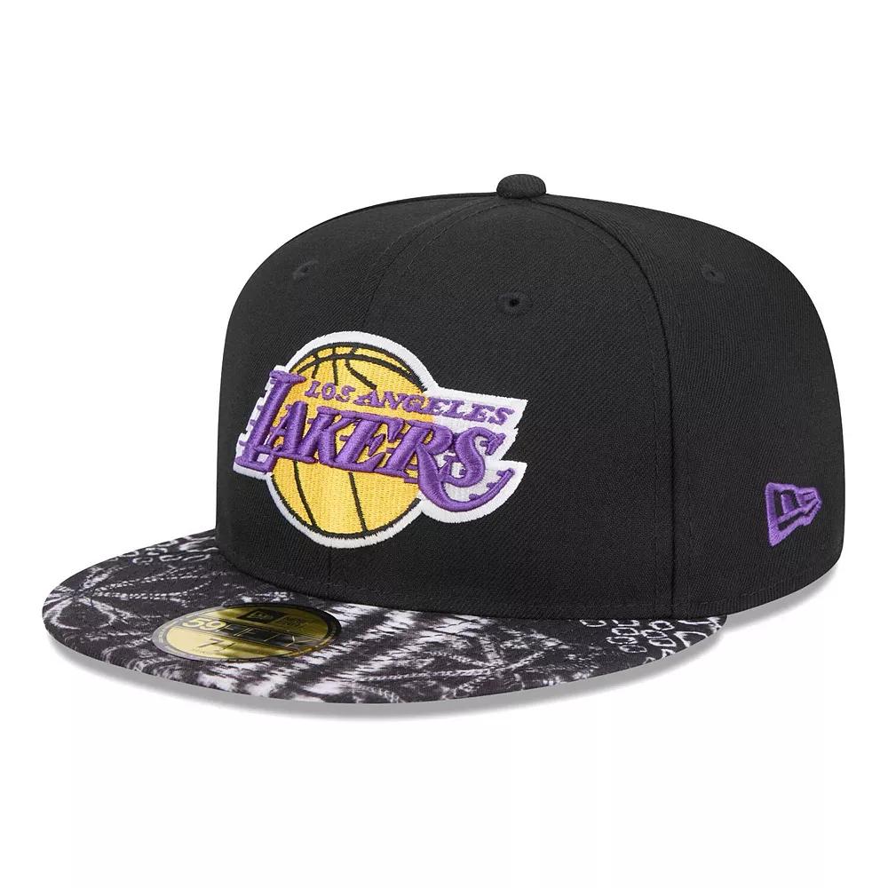 Men's New Era Black Los Angeles Lakers Coral Reef Visor 59FIFTY Fitted Hat, Size: 7 1/4 Product Image