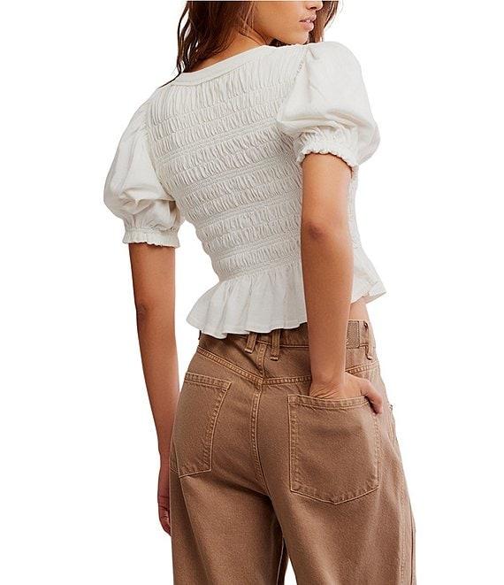 Free People Maxey Crew Neck Short Sleeve Smocked Top Product Image