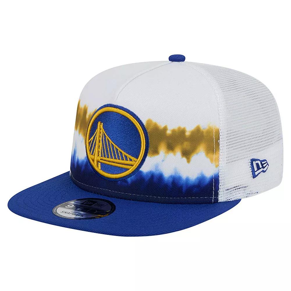 Men's New Era White/Royal Golden State Warriors Dip-Dye 9FIFTY A-Frame Trucker Snapback Hat Product Image
