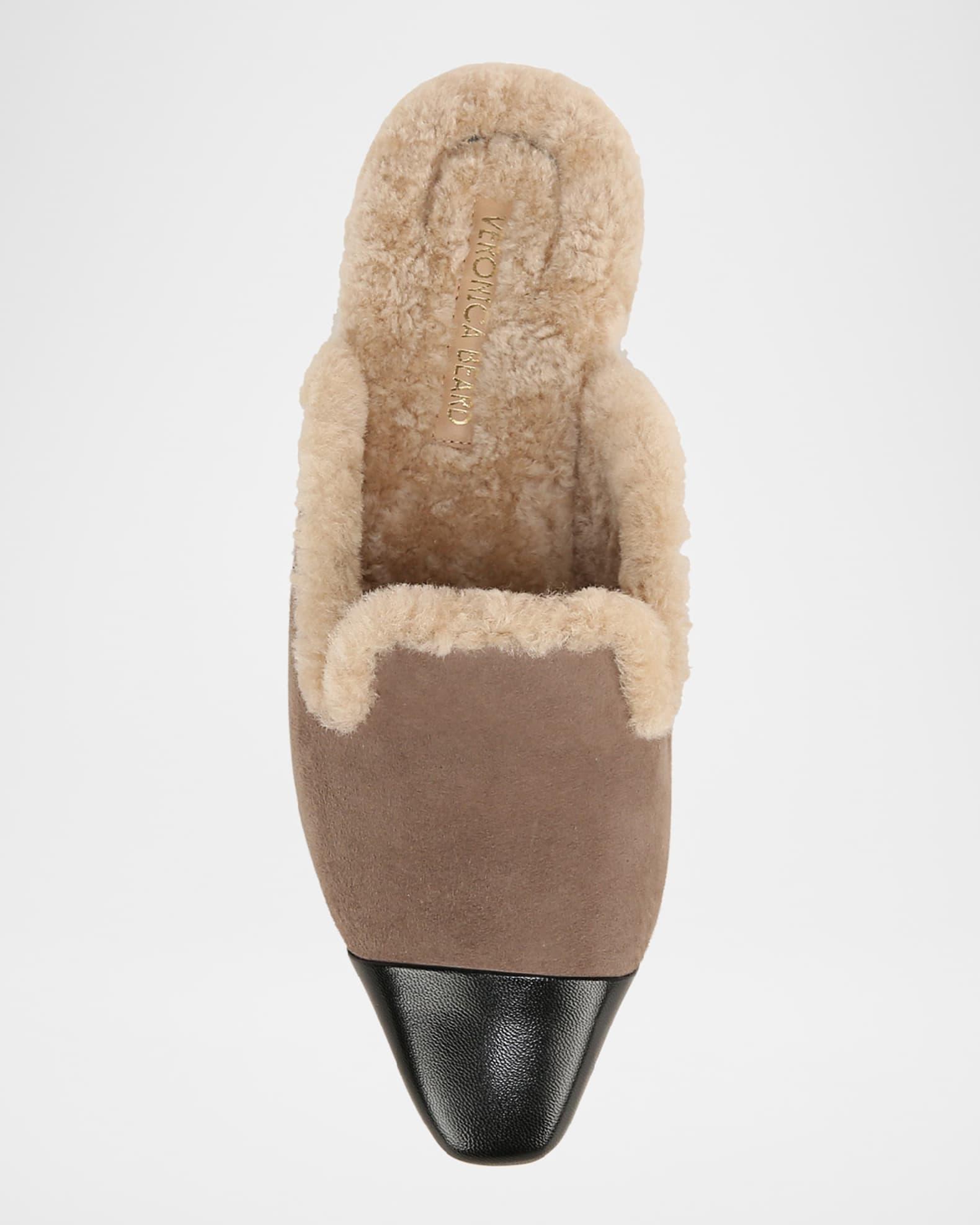 Cecile Suede Shearling Cap-Toe Mules Product Image