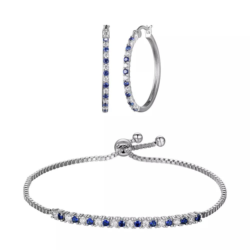 Sterling Silver Lab-Created Sapphire & Cubic Zirconia Bracelet & Hoop Earring Set, Women's, Size: 9" Product Image