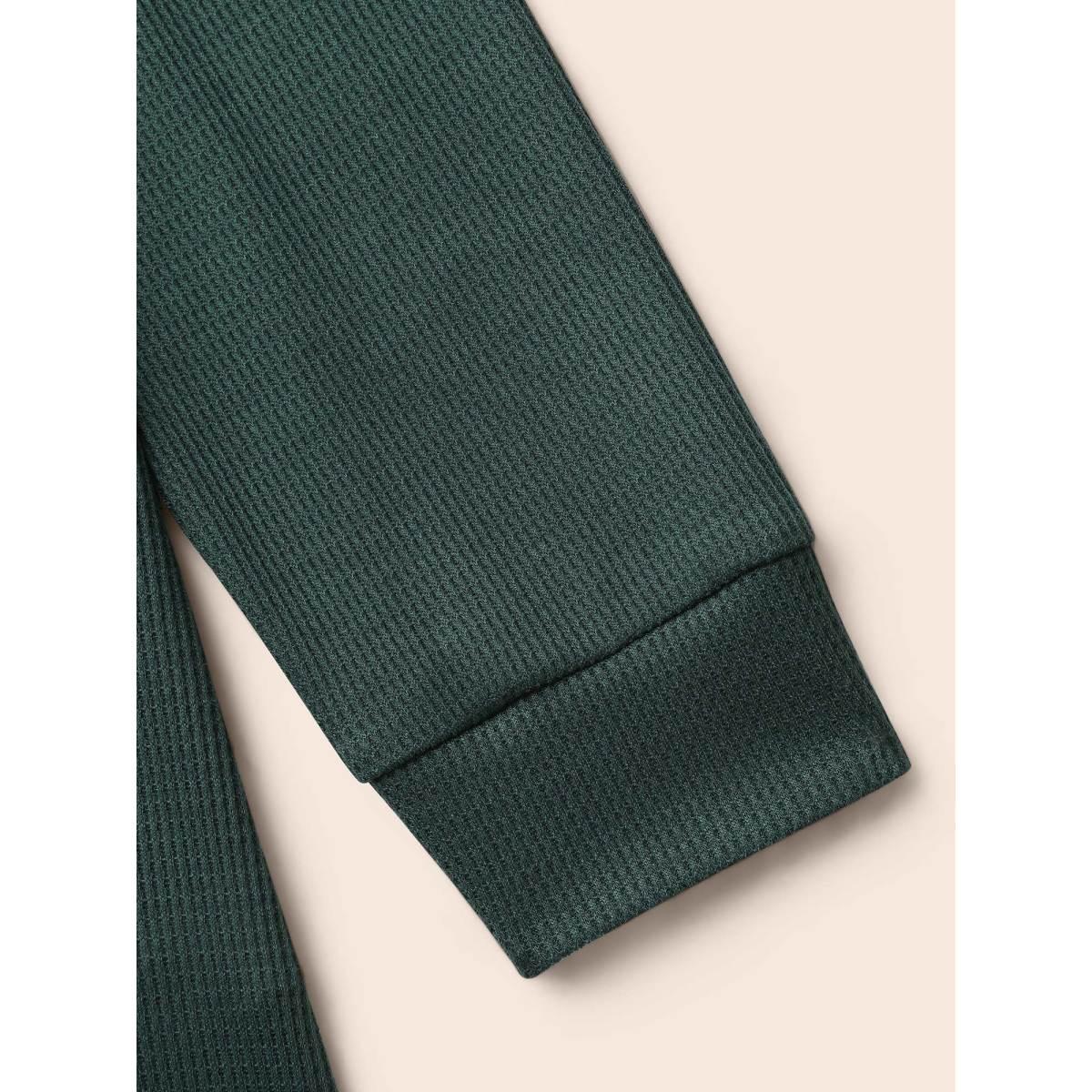 Plus Size Solid Waffle Knit Lace Trim T-shirt DarkGreen Women Casual Woven ribbon&lace trim Round Neck Everyday T-shirts BloomChic 14-16/1X Product Image