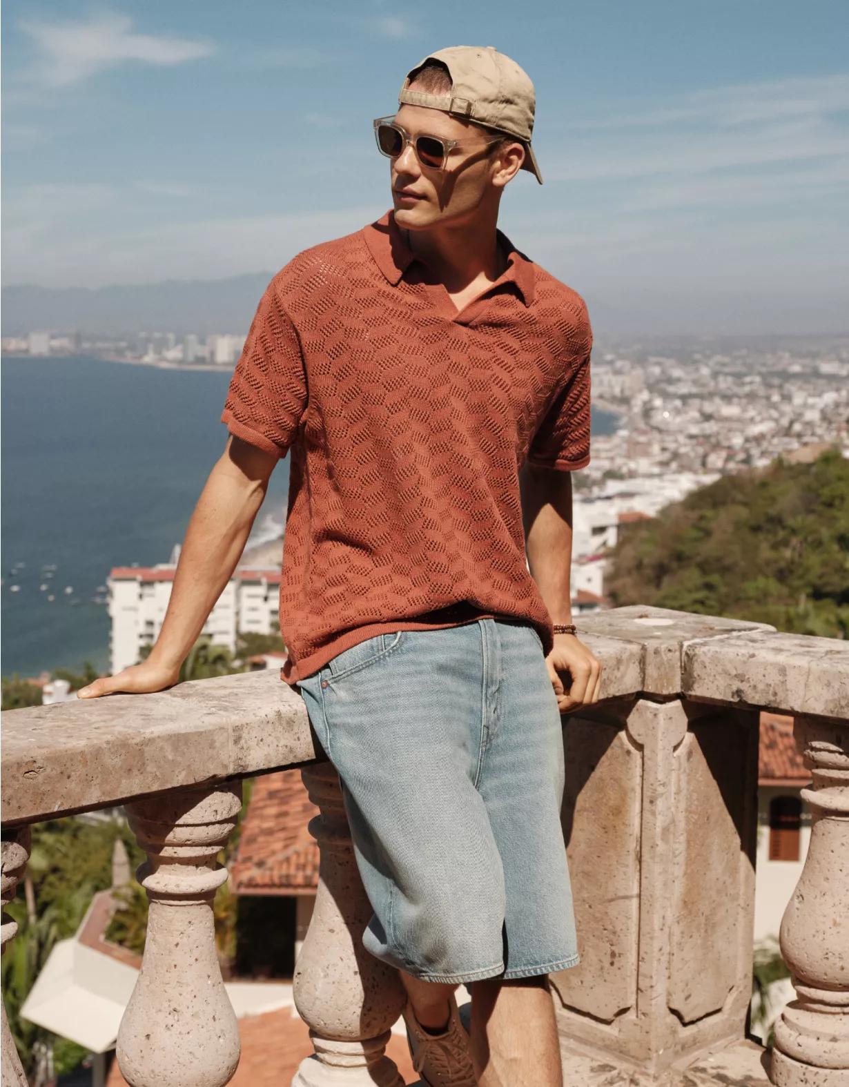 AE Weekend Textured Sweater Polo Shirt Product Image