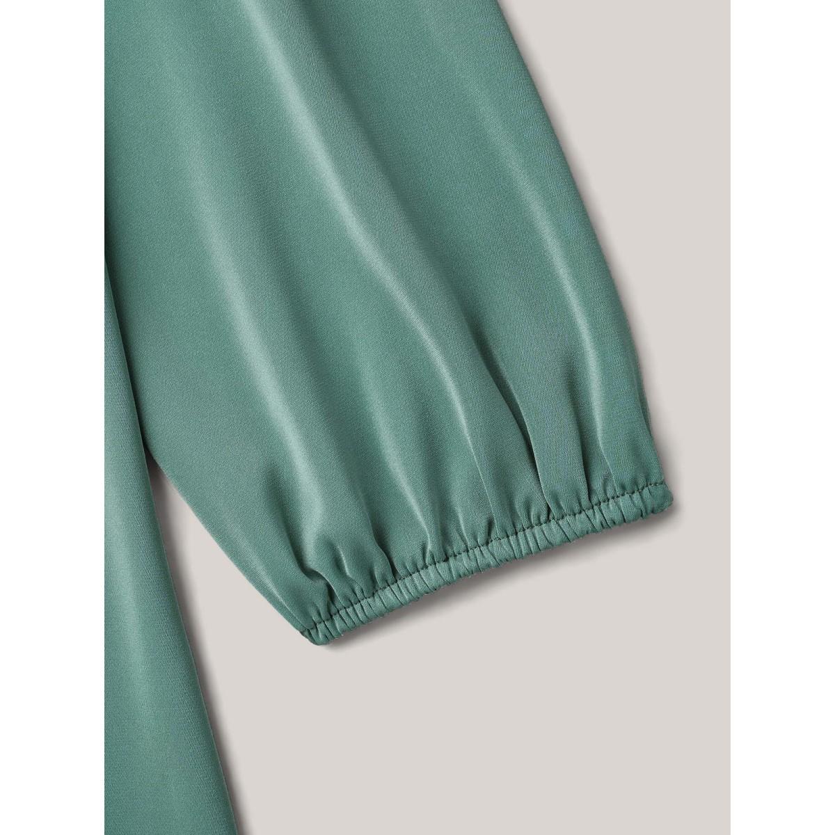 Plus Size Greenbean Ruffle Frill Trim Plain Lantern Sleeve Blouse Women Elegant Extra Long Sleeve Asymmetrical Neck Everyday Blouses BloomChic 22-24/3X Product Image