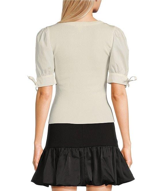 I.N. San Francisco Scoop Neck Tie Side Short Puff Sleeve Sweater Top Product Image