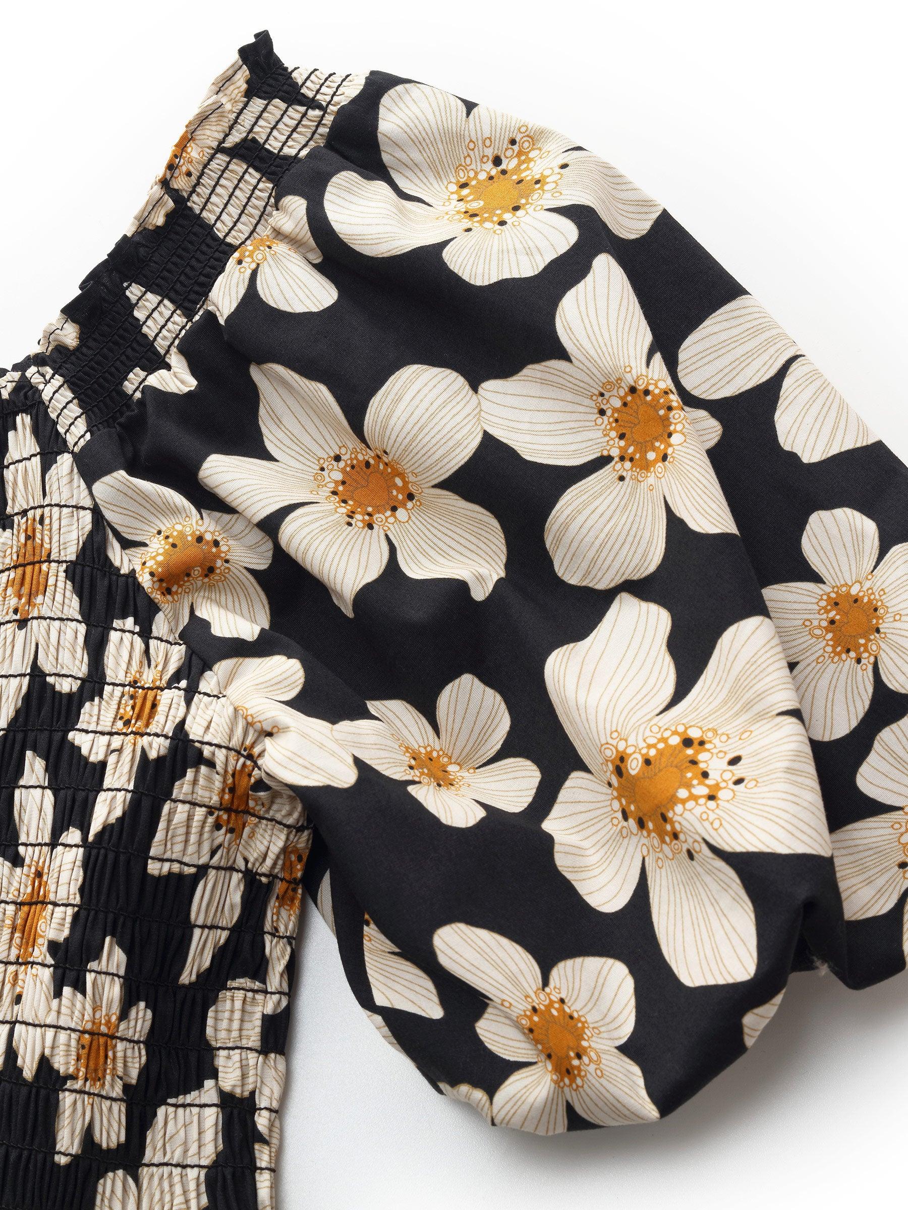 Cotton Stretch Floral Print Women Smocked Maxi Dress Product Image