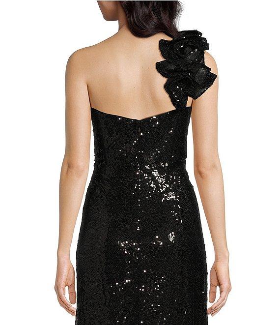 Mac Duggal Sequin Ruffle One Shoulder Sleeveless Gown Product Image
