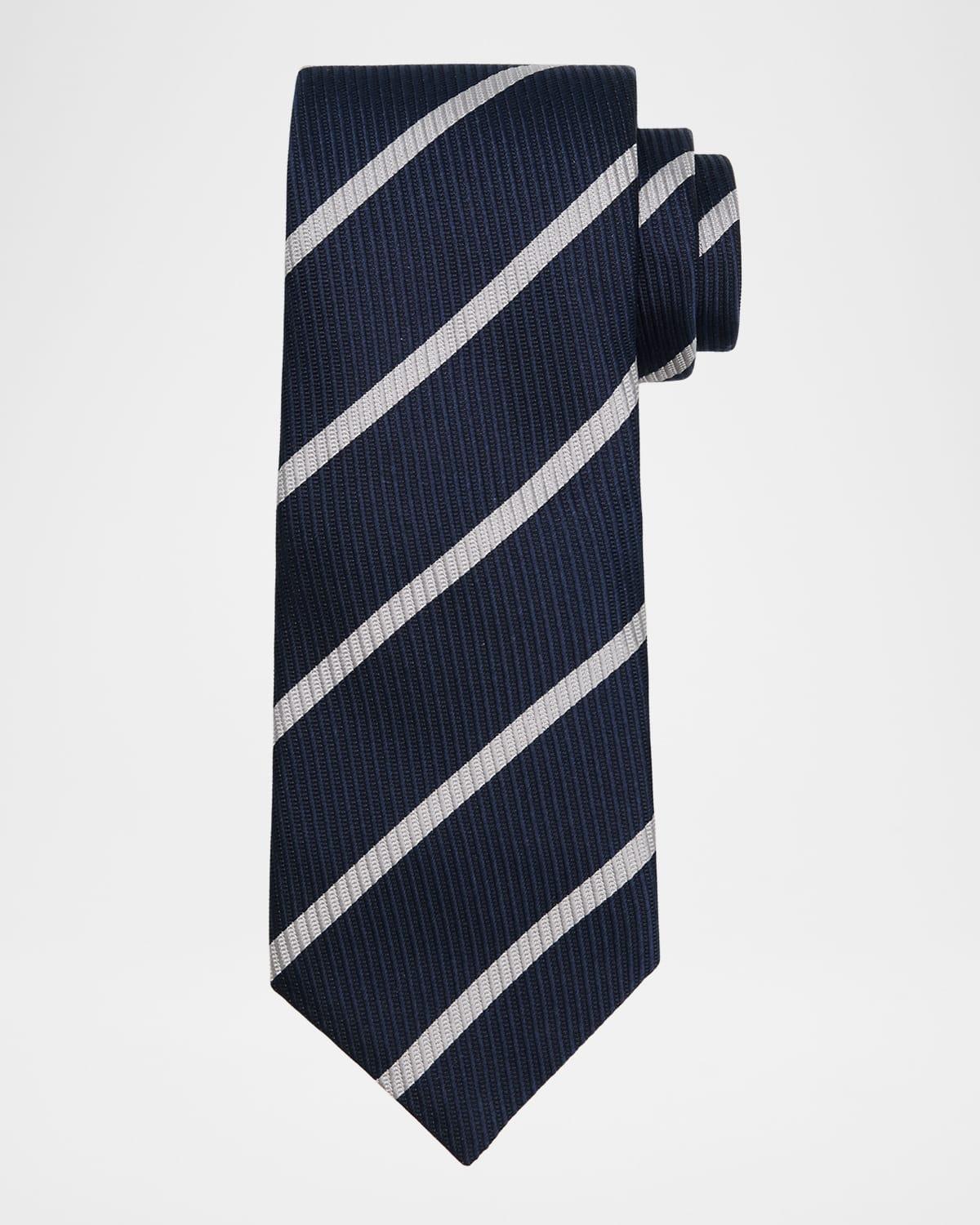 Mens Silk and Cotton Regimental Stripe Tie Product Image