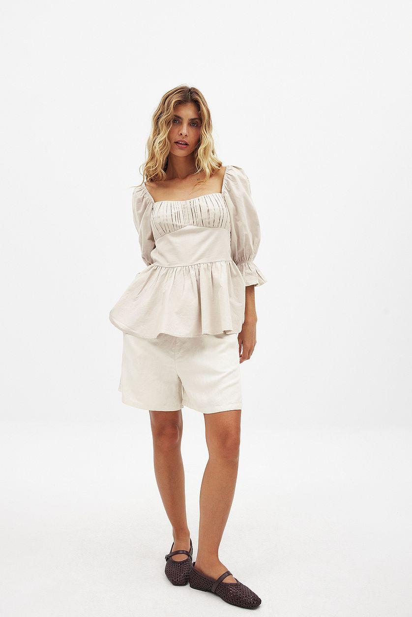 Linen Blend Tie Back Blouse Product Image