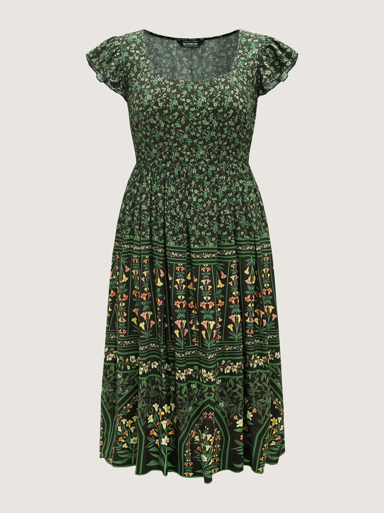 Rayon Garden Fresh Ruffled Sleeve Midi Dress Female Product Image